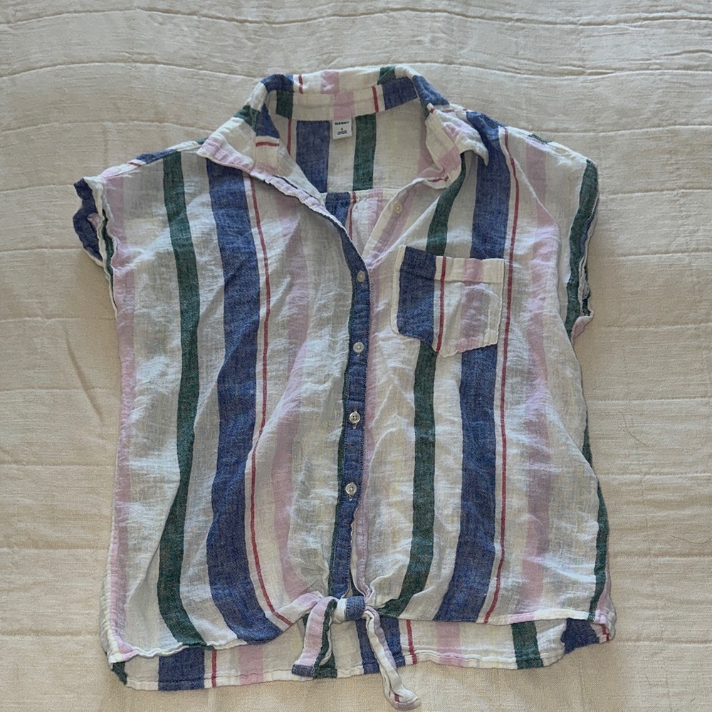 Old Navy Striped Button-Up Top - Blue, Green, Pink
